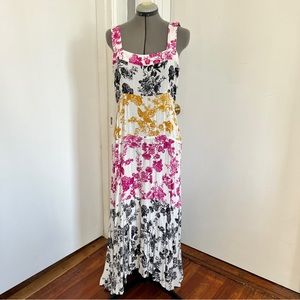 Floral boho sleeveless maxi dress White pink yellow black women’s Large